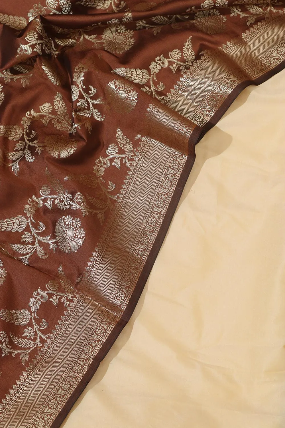 Pastel Plain Silk Suit With Brown Banarasi Silk Dupatta