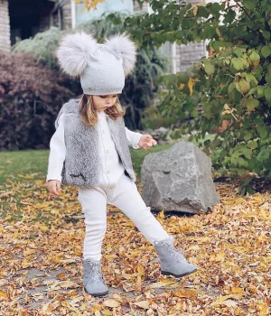 Petite Maison Kids Nikita Double Pom Angora Hat - Grey