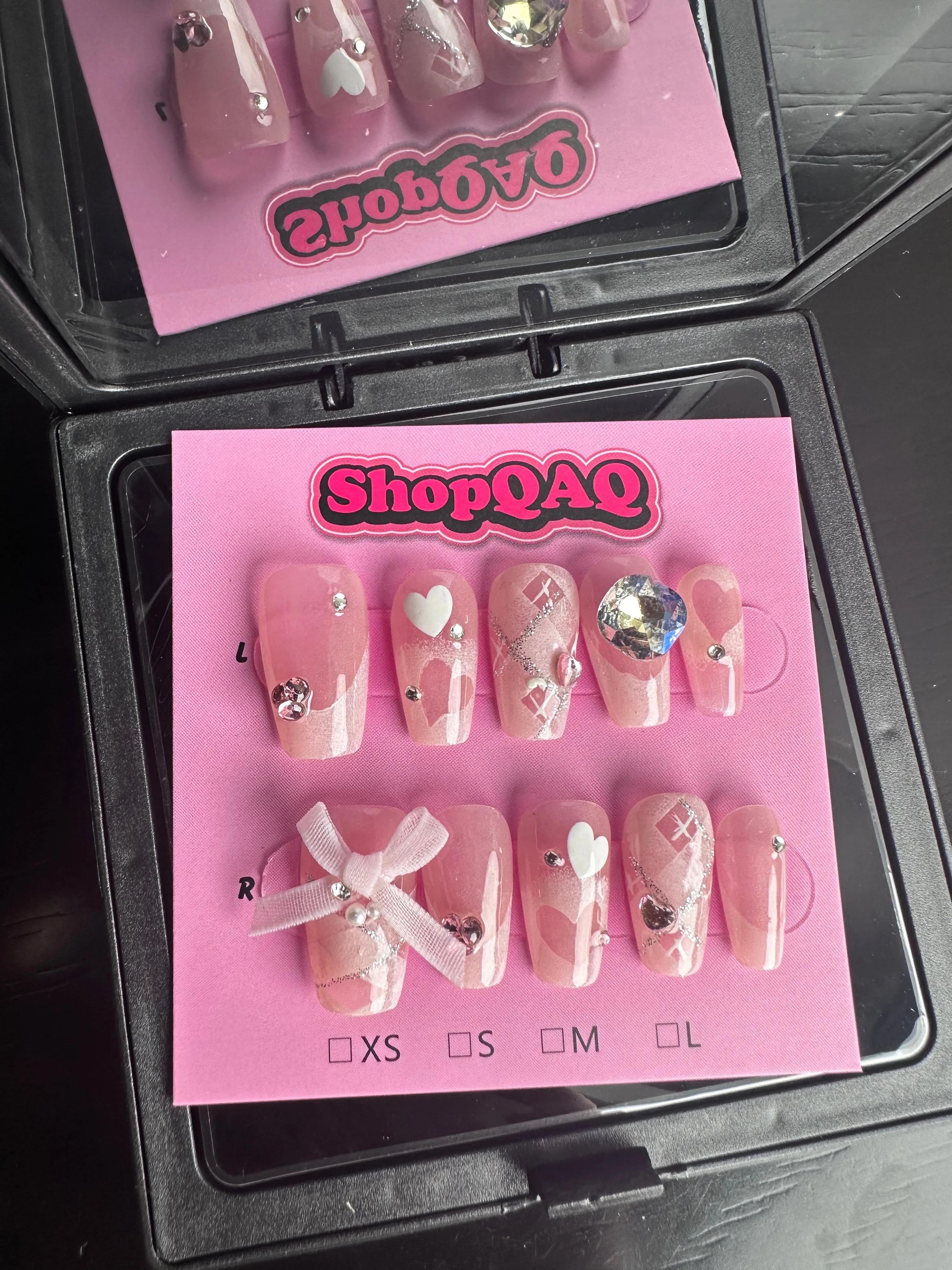 Pink Elegance 2024 Handcrafted Press-On Nails - Light Luxury, Pure and Refined, Diamond-Studded Bowknot Design