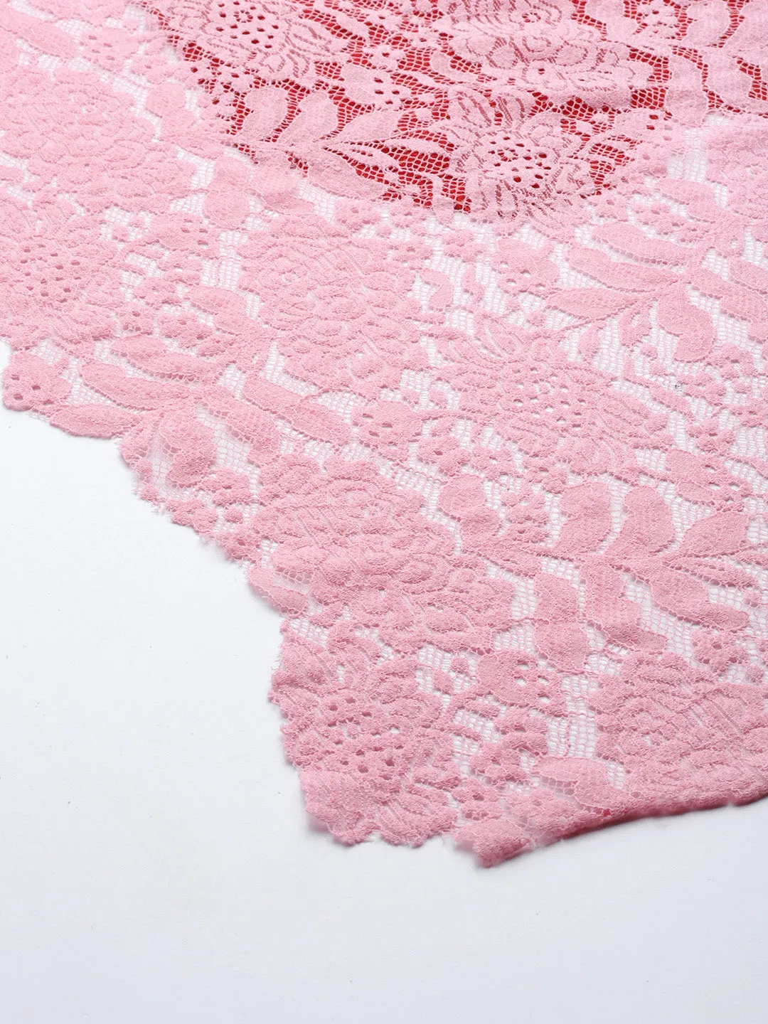 Red  Pink Ombre with  Lace Fine Wool Shawl