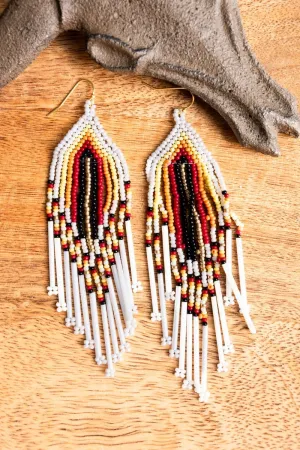 SALE! Fall River White Multi Seed Bead Fringe Earrings