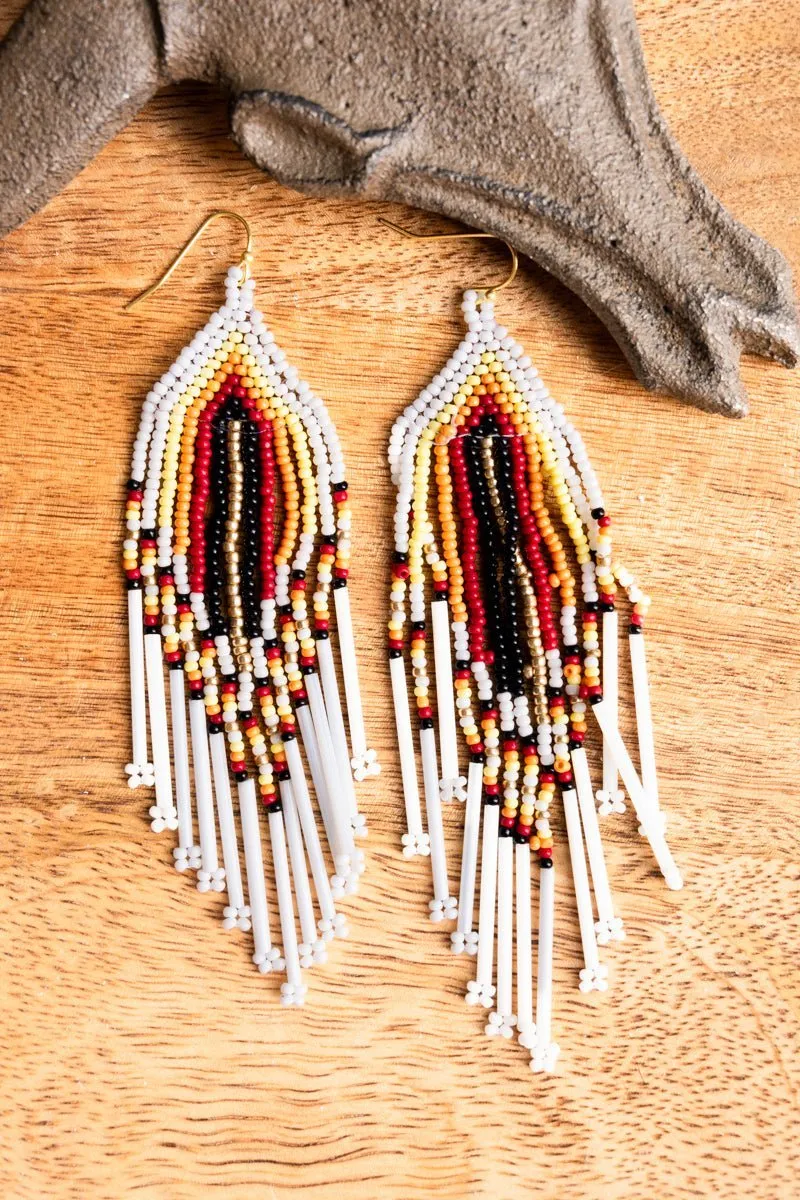 SALE! Fall River White Multi Seed Bead Fringe Earrings