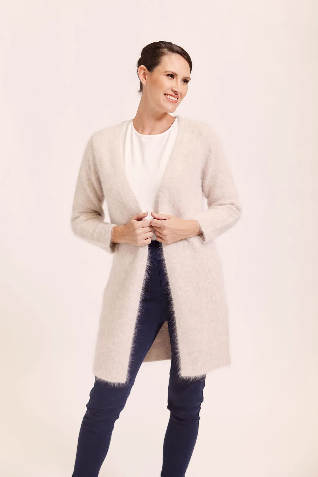 See Saw - Angora Blend L/L Cardi Oatmeal | SW1044