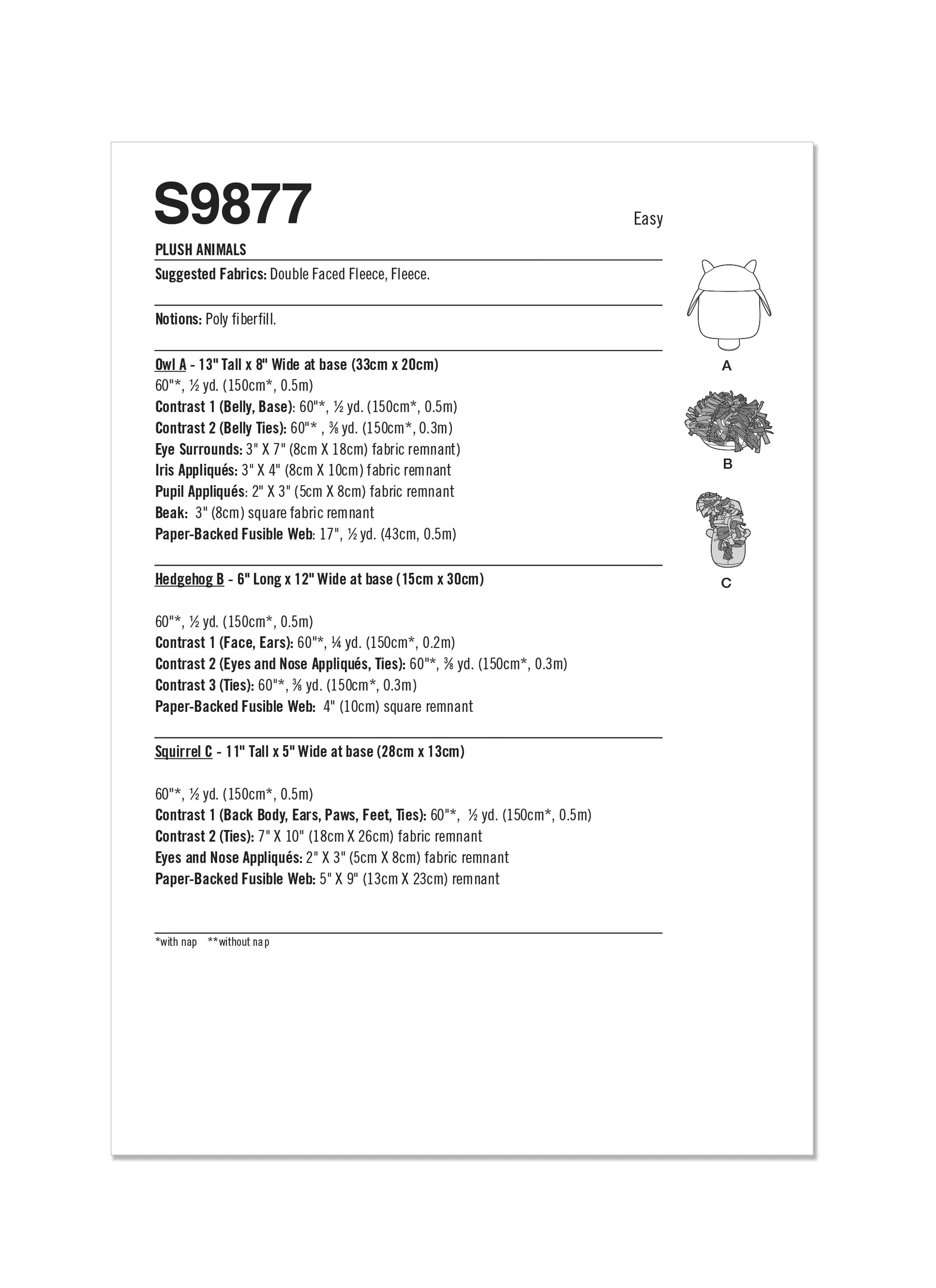 Simplicity Sewing Pattern 9877 Plush Animals