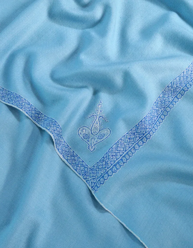 Sky Blue Pashmina Shawl with Sozni Work 5510