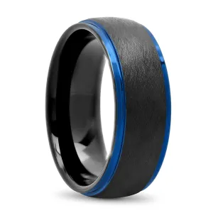 Tantalum Black Matte Finish High Polish Blue Step Edge Ring, 7mm