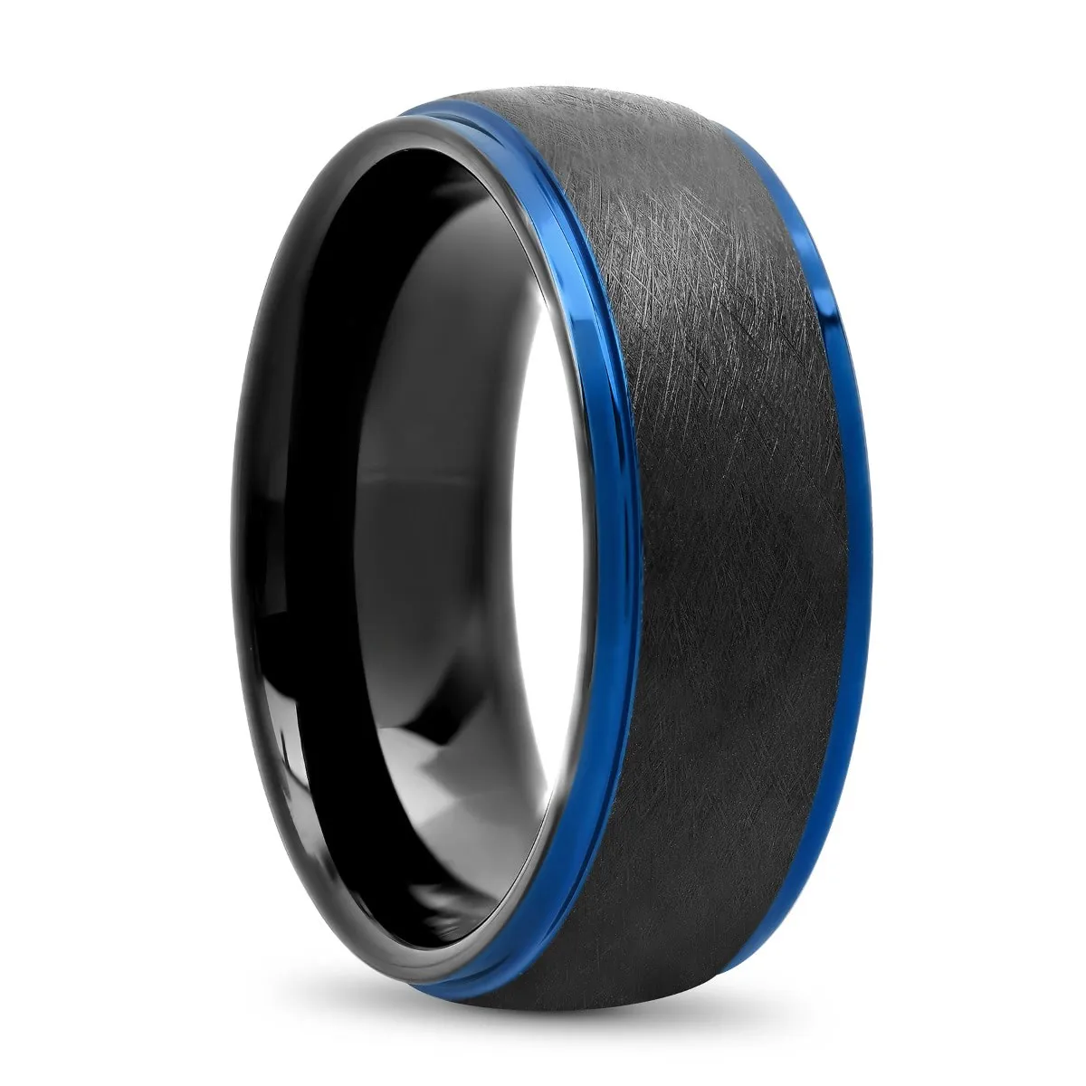 Tantalum Black Matte Finish High Polish Blue Step Edge Ring, 7mm