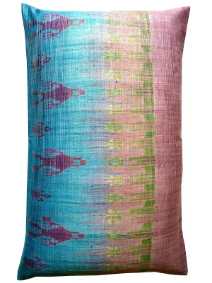 Thai Silk Modern Ikat Pillow King Sold As Pair Pink Turquoise