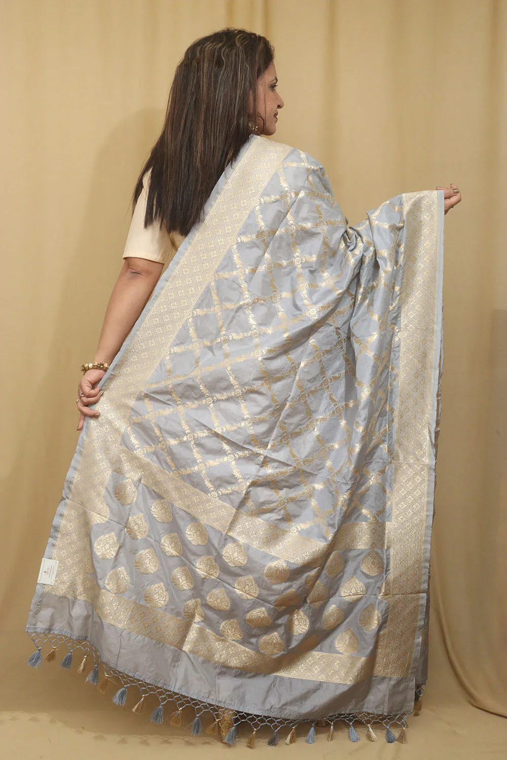 Timeless Beauty: Elegant Grey Banarasi Silk Dupatta