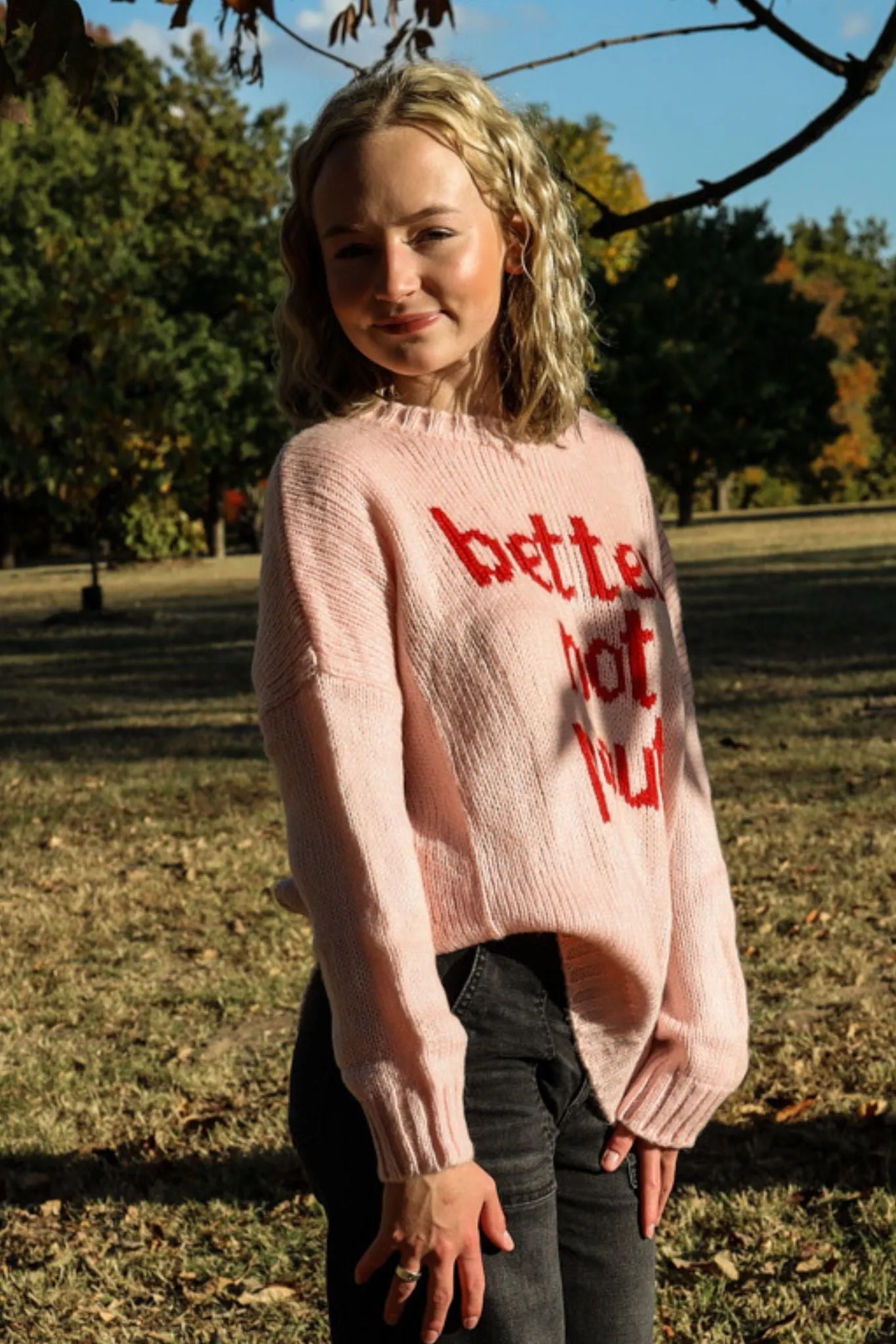 Wooden Ships: Better Not Pout Sweater in Arctic Pink & White