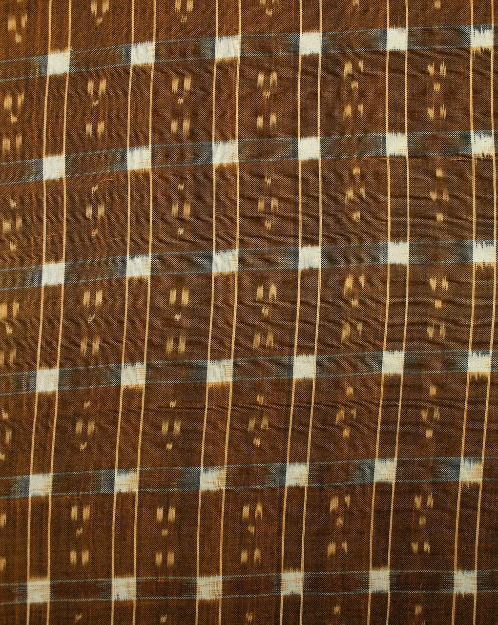 Yellow And White Abstract Cotton Ikat Fabric